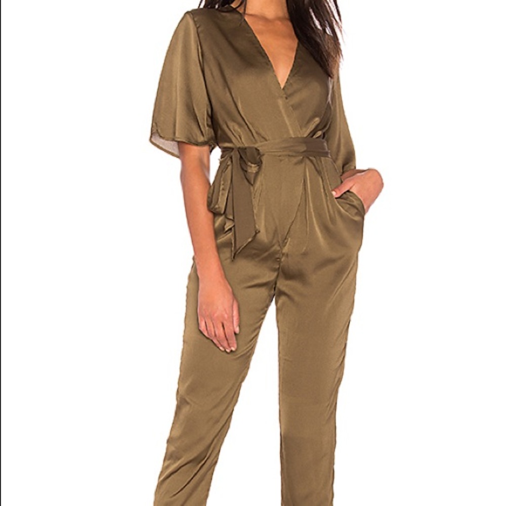 Fifth the Label Deep Khaki Satin Jumpsuit